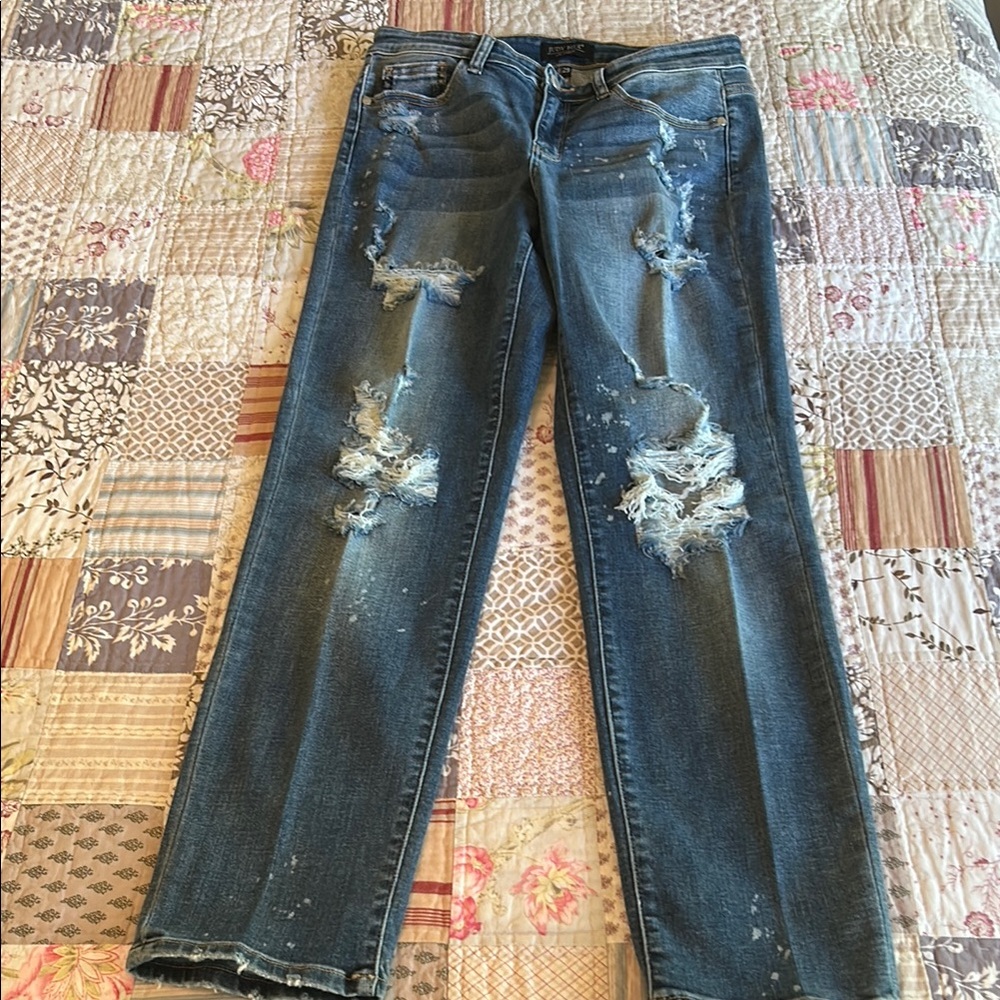 Judy Blue Boyfriend Fit Distressed Blue Jeans